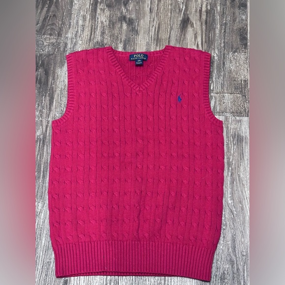 Ralph Lauren Boys Polo Cable Knit Red Sweater Vest Cotton V-Neck Size XL 18-20 - Picture 1 of 4